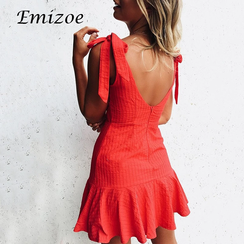 Emizoe 2018 Весна boho клетчатое платье женское облегающее гофрированное с бантом