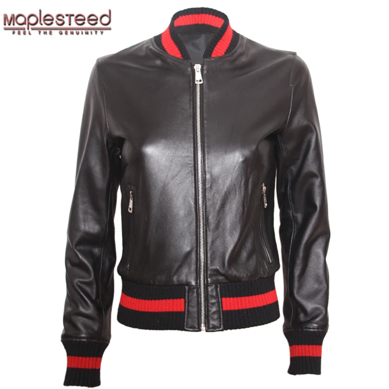 Женская кожаная куртка MAPLESTEED черный и золотистый жакет из натуральной овечьей