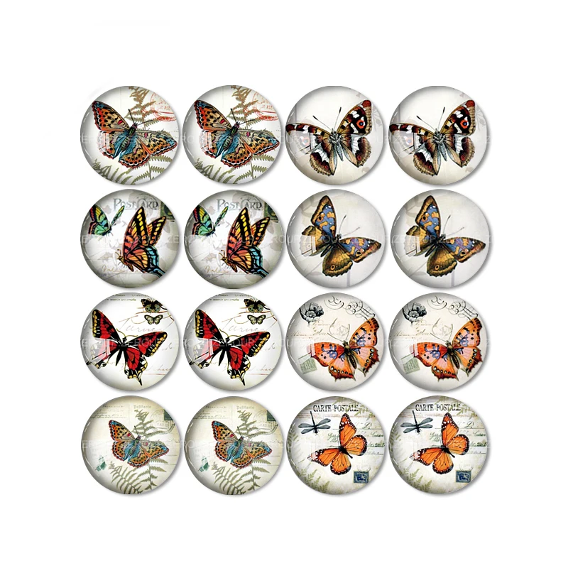 

ZEROUP 16pcs Round Glass Cabochon Butterfly Pictures Mixed Pattern Fit Base Earring Setting for Jewelry Flatback TP-002-ER-2