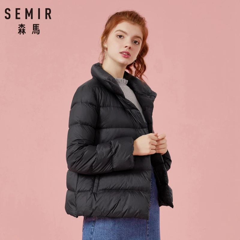 SEMIR размера плюс 2XL 3XL утолщенная зимняя куртка для женщин ультра светильник пуховик стеганые куртки черная повседневная одежда для женщин