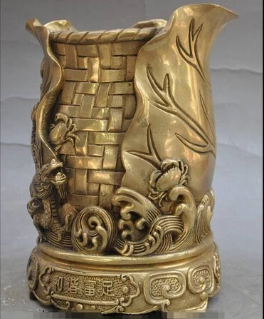 WBY---323+++china brass animal crab Zodiac Year dragon statue Pen case Brush pot holder | Дом и сад