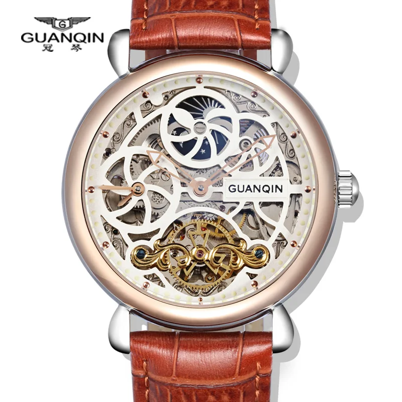 Лидирующий бренд часы GUANQIN Роскошные Tourbillon автоматические механические мужские