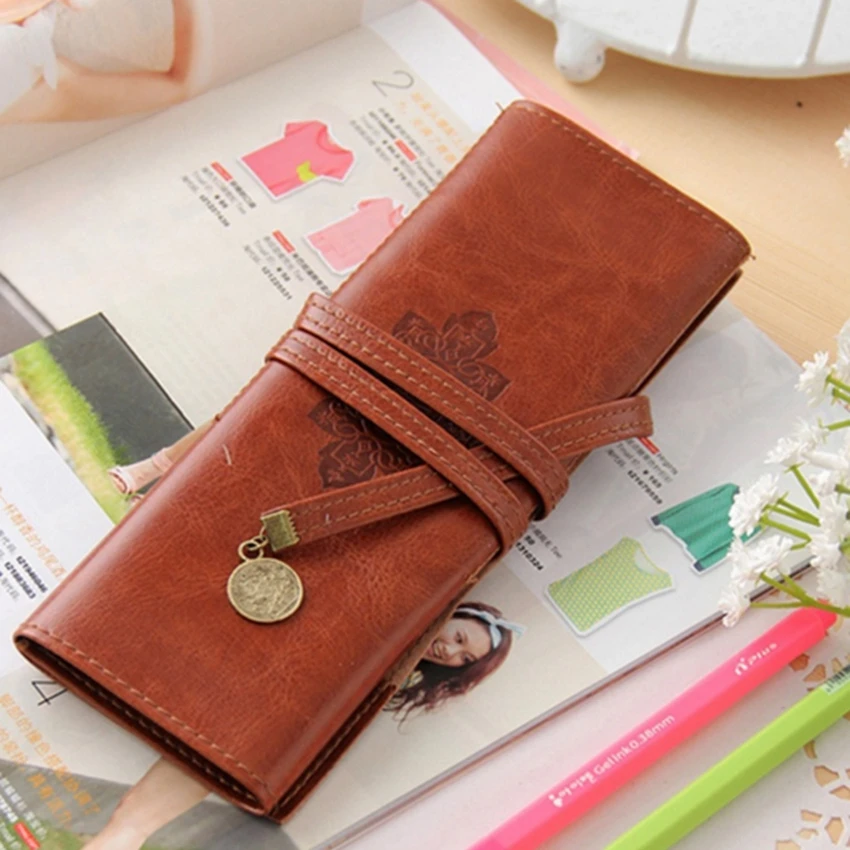 Кожаный чехол из искусственной кожи в рулоне сумочка для косметики и кистей