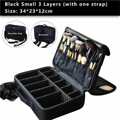 Black S 3 Layers New Makeup Bag with Mirror Large Capacity Women Professional Cosmetic Manicure Bag Portable Make up Organizer Storage Bags - Цвет: Black S 3 Layers