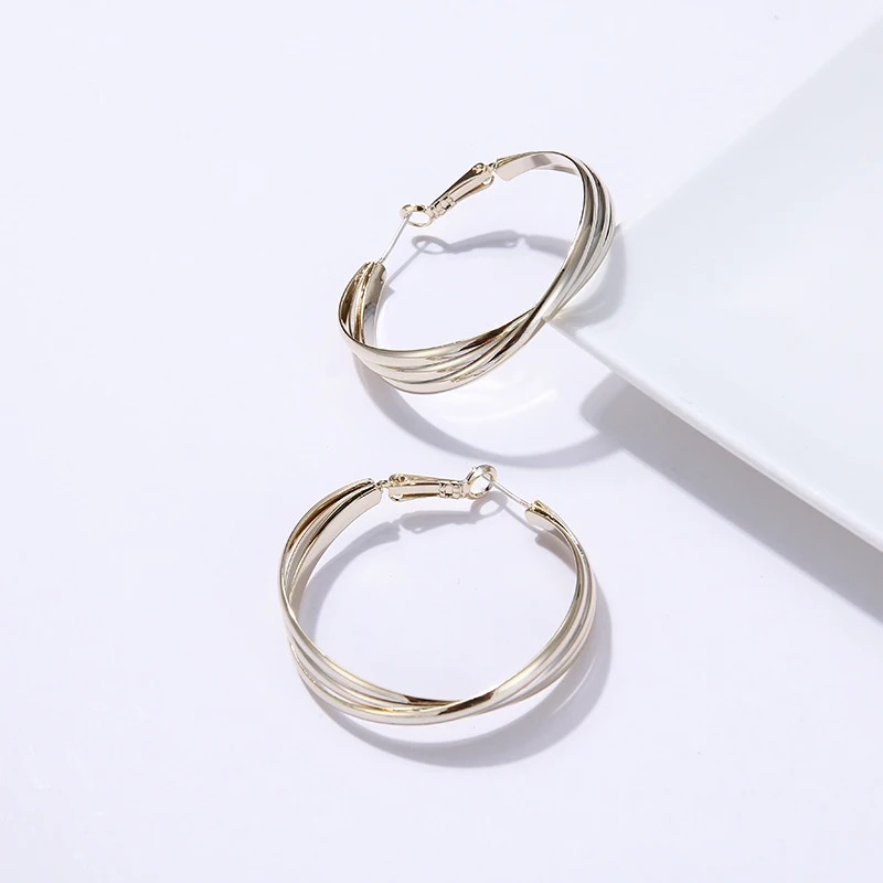 Yhpup New Trendy Personality Round Geometric Hoop Earrings Charm Copper Brand Hyperbole Brincos for Female Party Jewelry Gift