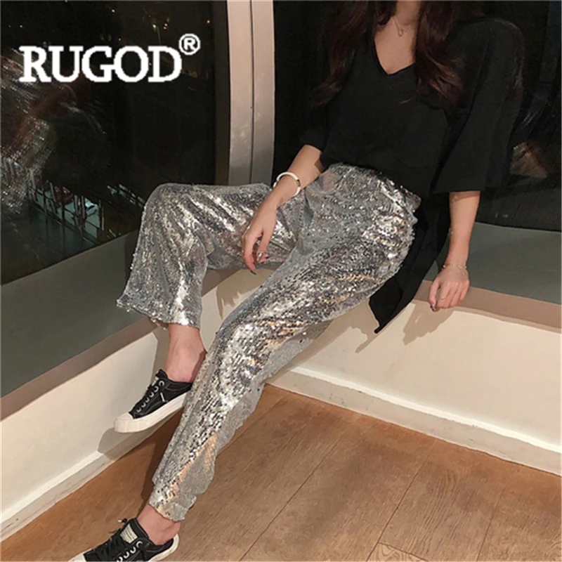 Женские однотонные брюки RUGOD свободные с широкими штанинами и блестки в виде