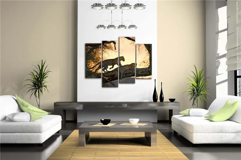 4 Panels Unframed Canvas Photo Prints The Leopard In Tree Wall Art Picture Paintings Decorations | Дом и сад
