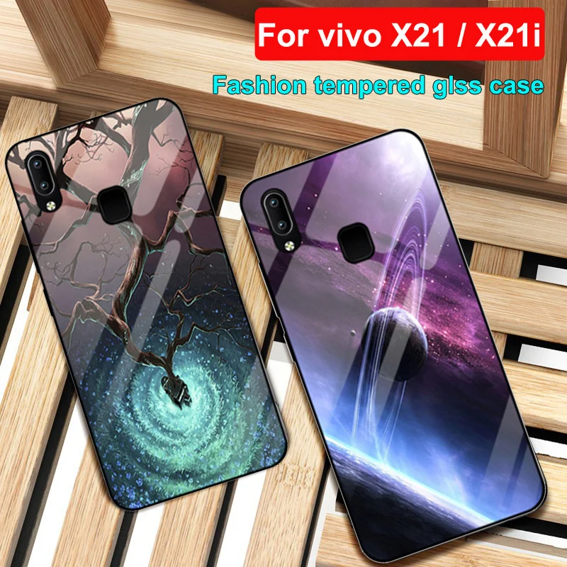 Чехол для vivo X21i с изображением звездного неба закаленное стекло + тонкий Твердый