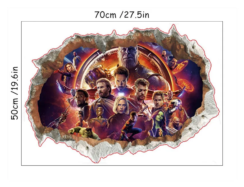 ZY14226 Фигурки из фильма «мстители», плакат, Супер герои, 3d разбитая стена, виниловые аниме наклейки, украшение детской комнаты, обои marvel 70*50 см - Цвет: ZY14226