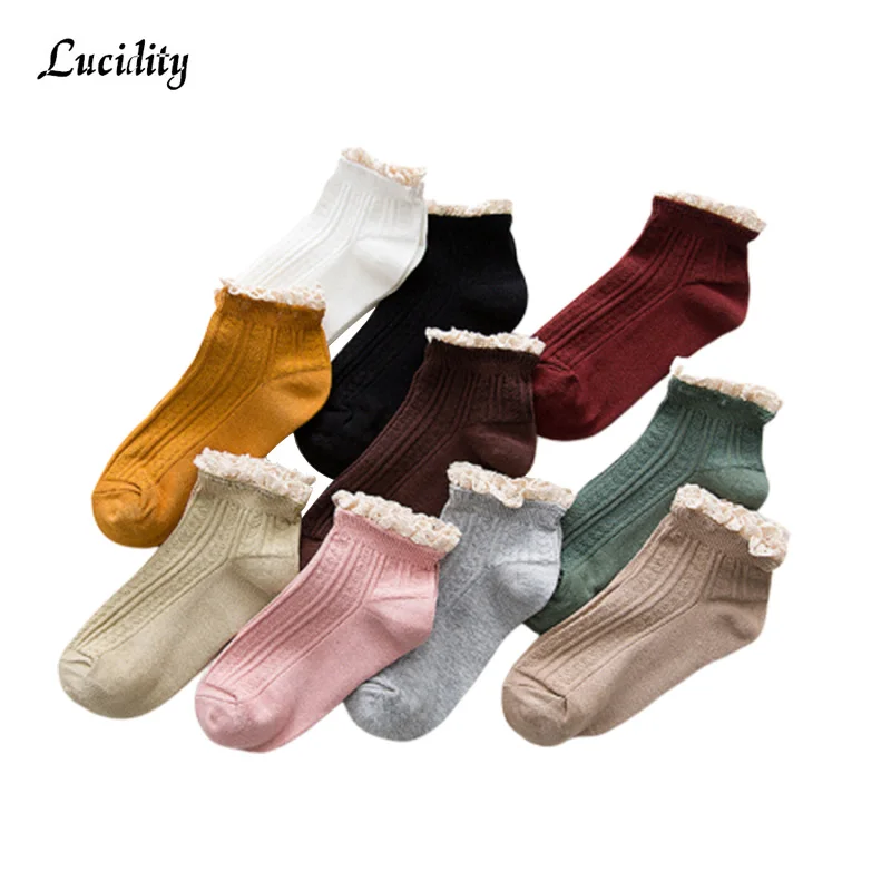 2 пары/партия женские хлопковые кружевные носки с оборками | Женская одежда