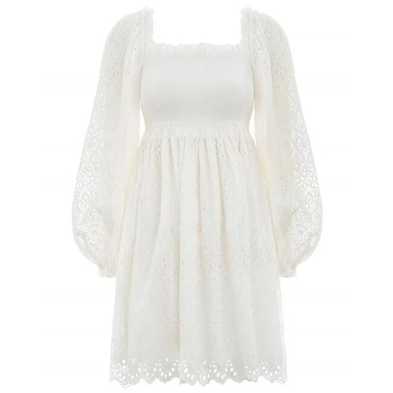 Женское подиумное платье ZIM элегантное ажурное кружевное с рукавами-фонариками и