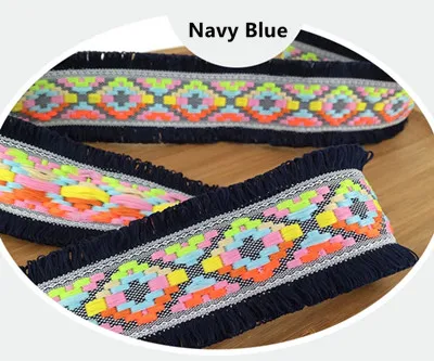 navy blue 4,5 см цветные клетчатые жаккардовые кружева DIY декоративный головной убор одежда воротник шелковые ребра кисточка лента национальные кружевные аксессуары - Цвет: navy blue