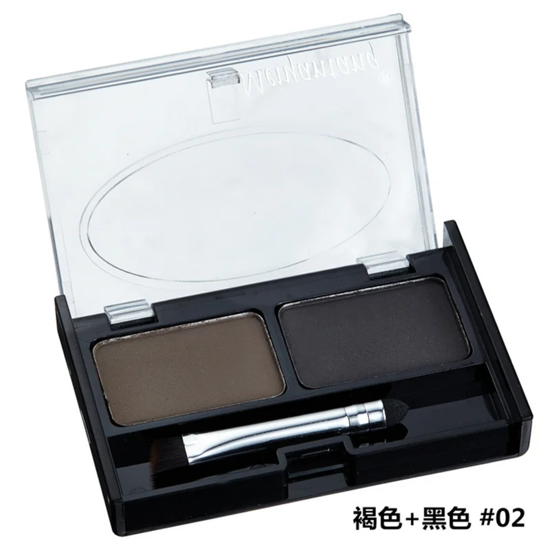 Профессиональный макияж для бровей 2 цвета тени пудра с кистью торт темно