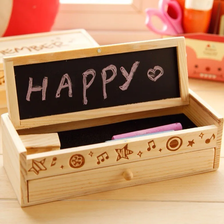

free shipping Multifunctional wooden stationery box large capacity brief pencil box korea stationery pencil case