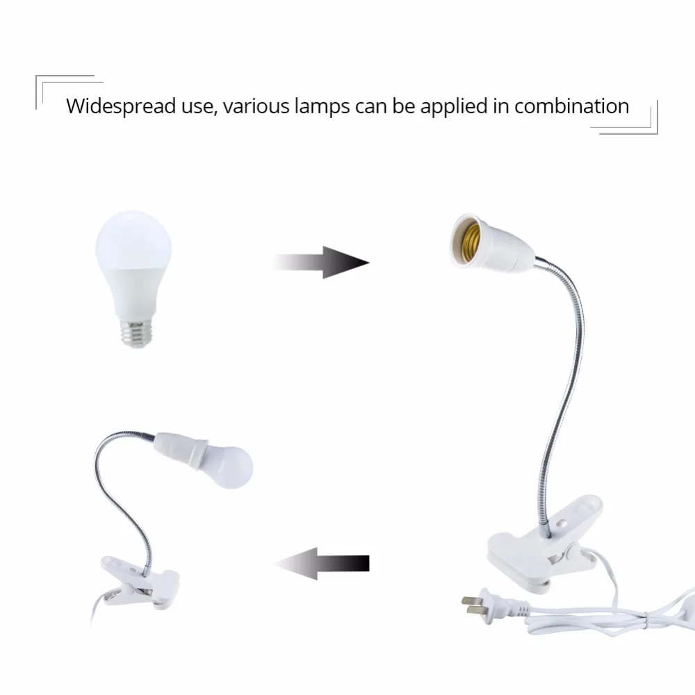 Цоколь лампы AmmToo E27 гибкий зажим переключатель LED настольная книга держатель