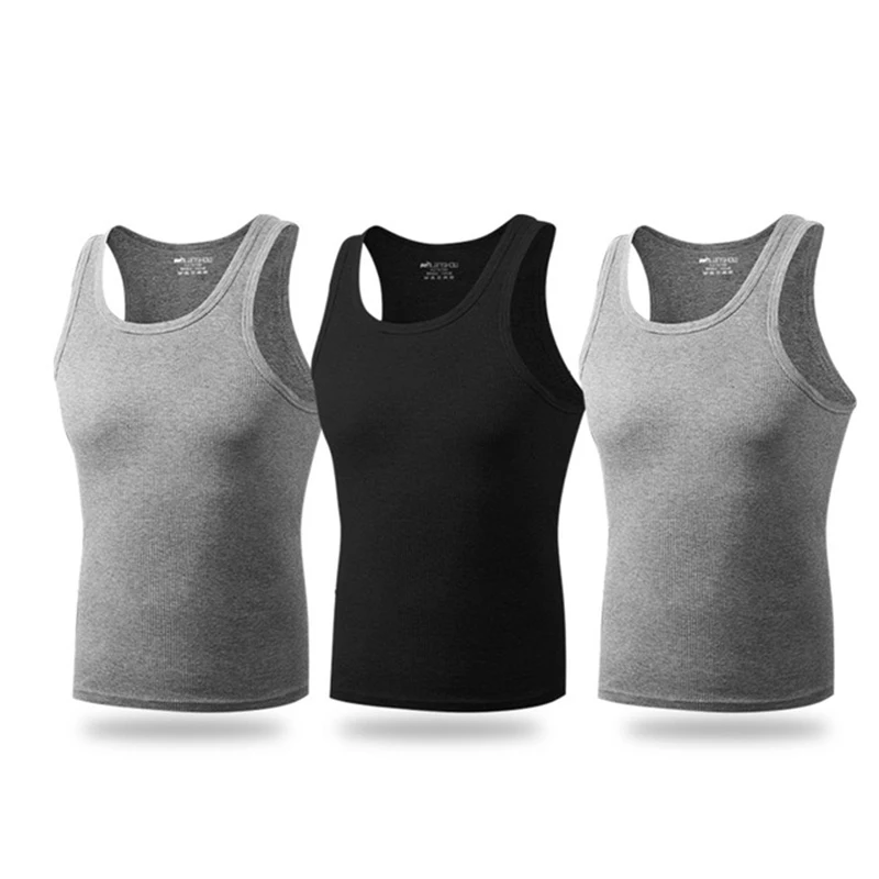 2 grey 1 black Мужская хлопчатобумажная майка без рукавов, майка из хлопка, бесшовное нижнее белье, одежда для фитнеса, тренажерного зала - Цвет: 2 grey 1 black