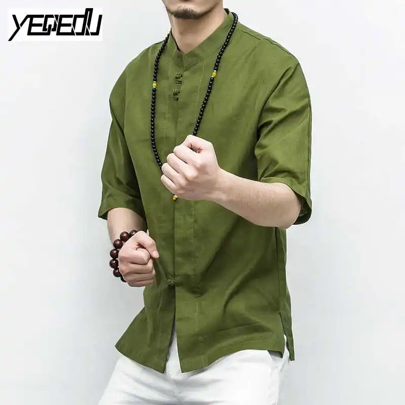 #2750 льняные рубашки мужские джемпер с воротником-стойкой Большие размеры Мужская