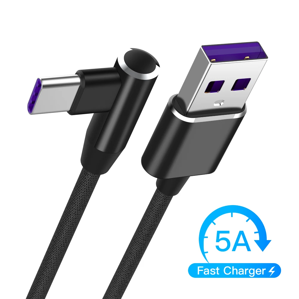 90 градусов usb type C кабель для передачи данных 5A USB-C кабель type-C супер провод для быстрой зарядки для huawei P10 P20 Pro mate 9 10 Pro type C кабель