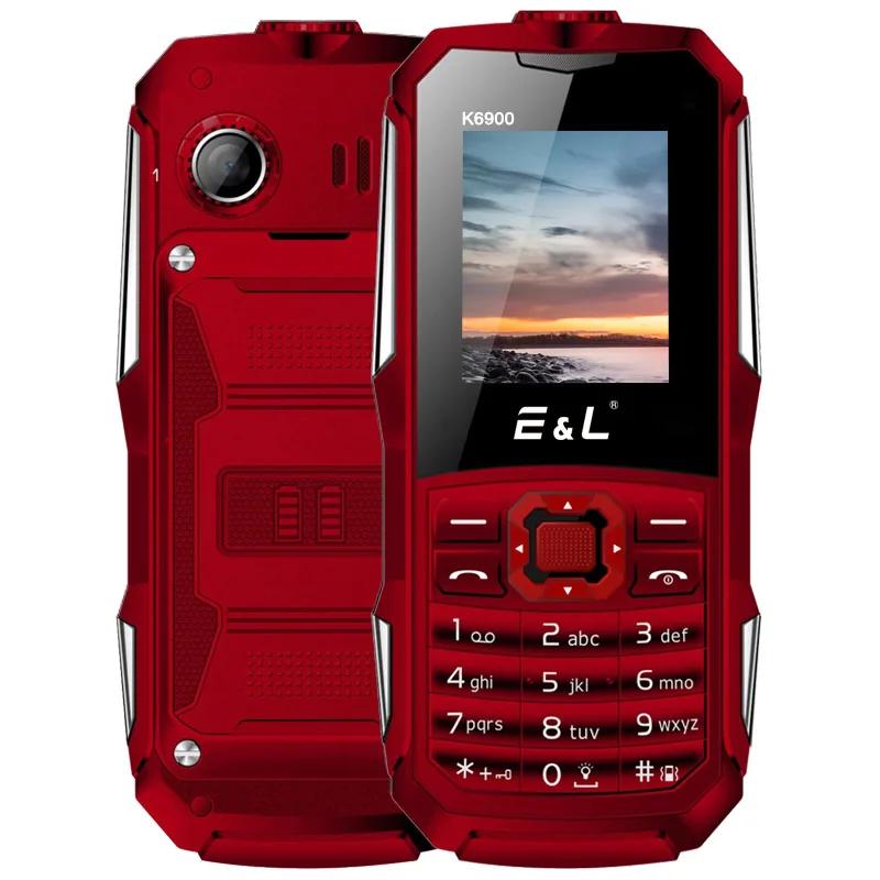 E& L EL K6900 IP68 водонепроницаемый ударопрочный мобильный телефон клавиатура большой фонарик кнопочный 2G GSM разблокированный дешевый телефон - Цвет: Red
