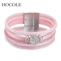 multi layer leather bracelet for women men boho rhinestone magnetic wristband bangles party jewelry bijuteria feminina