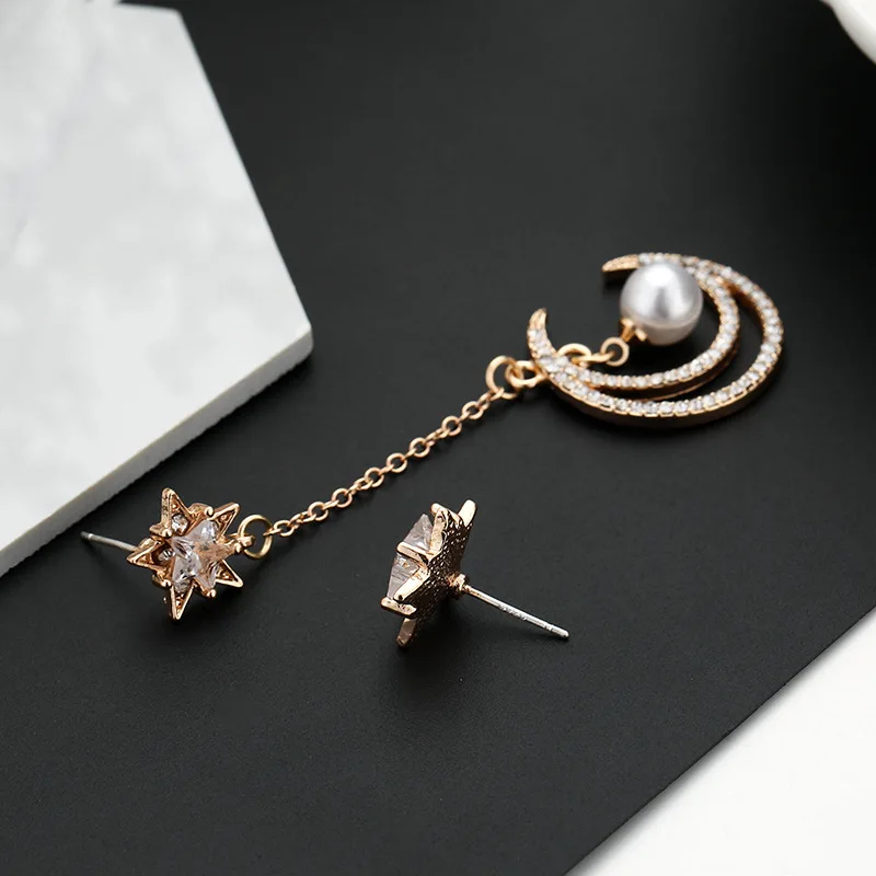 Корейские модные асимметричные серьги с Луной Горячая простой серебристый цвет