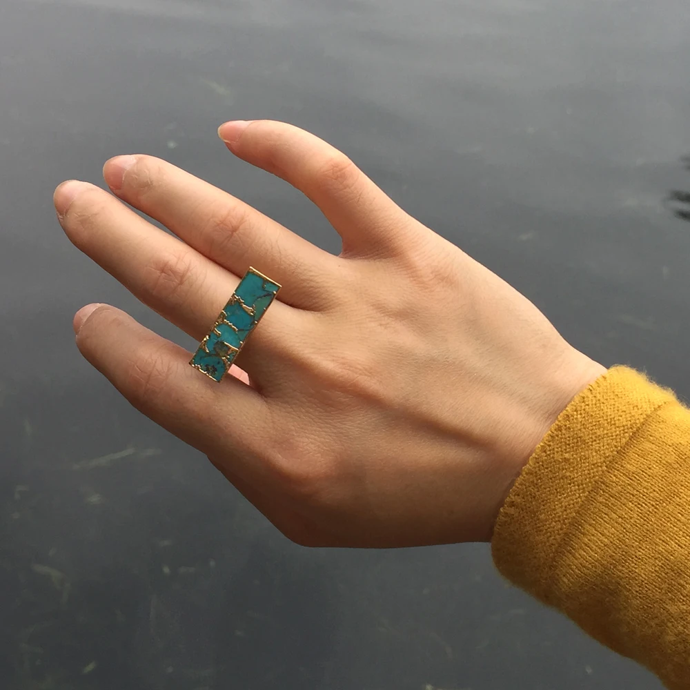 Позолоченные кольца BOROSA из натуральной меди бирюзы природный камень