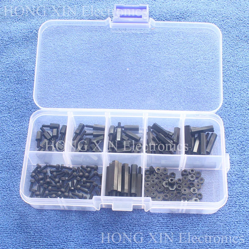 

180pcs/ lot M2 Nylon Hex M-F Spacers / Screws/ Nuts Assorted Kit, Standoff