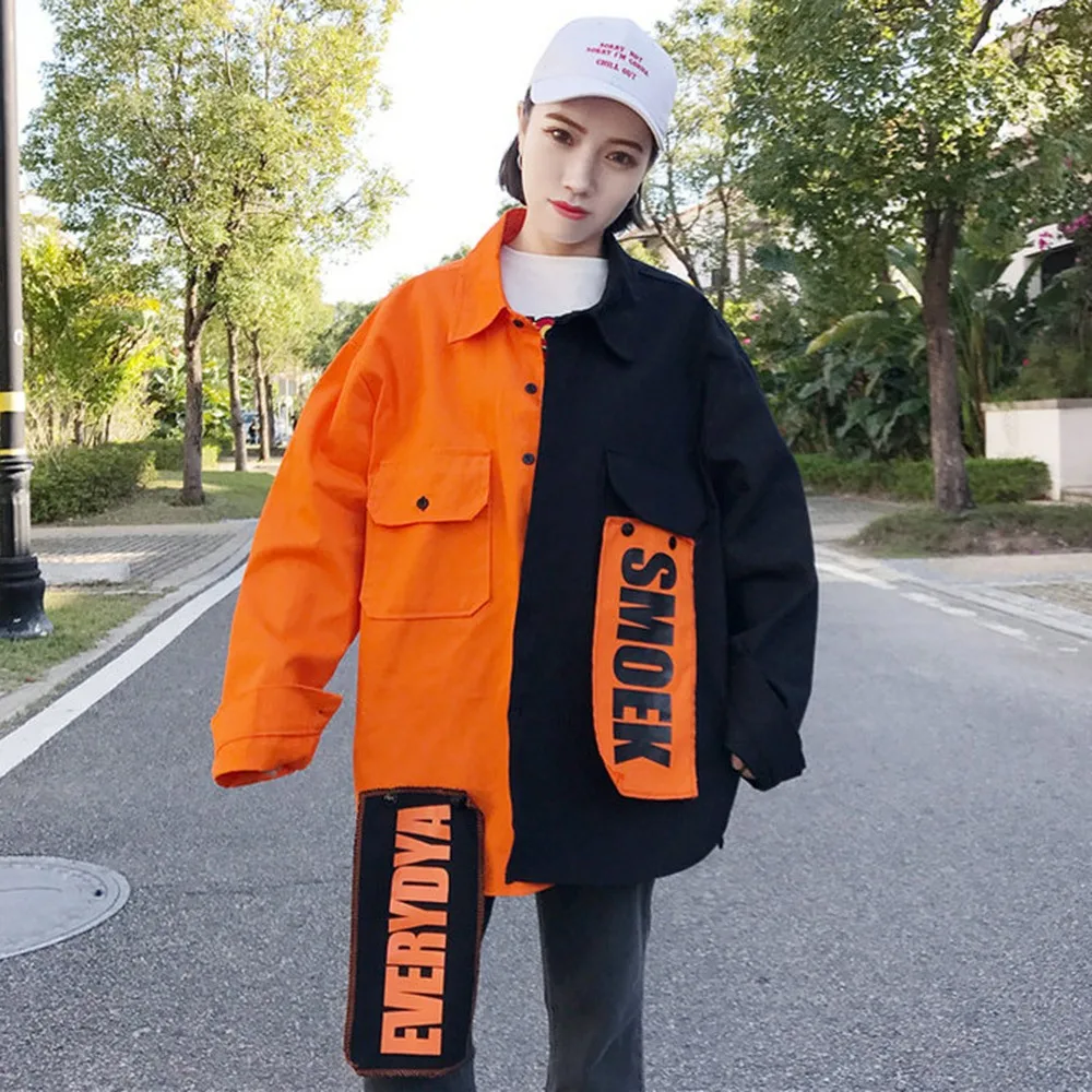 BF Harajuku Курточка бомбер пальто Для женщин свободный стильный дизайн с карманом