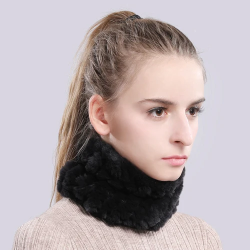 color 38 Women Real Fur Handmade Stretch Fur Scarf Knit Genuine Rex Rabbit Fur Headbands Girls Natural Fur Ring Cowl Snood Scarves Winter - Color: color 38