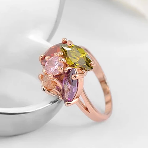 Женская 9 К Позолоченные Красочные Водослива Циркон Обручальное Кольцо