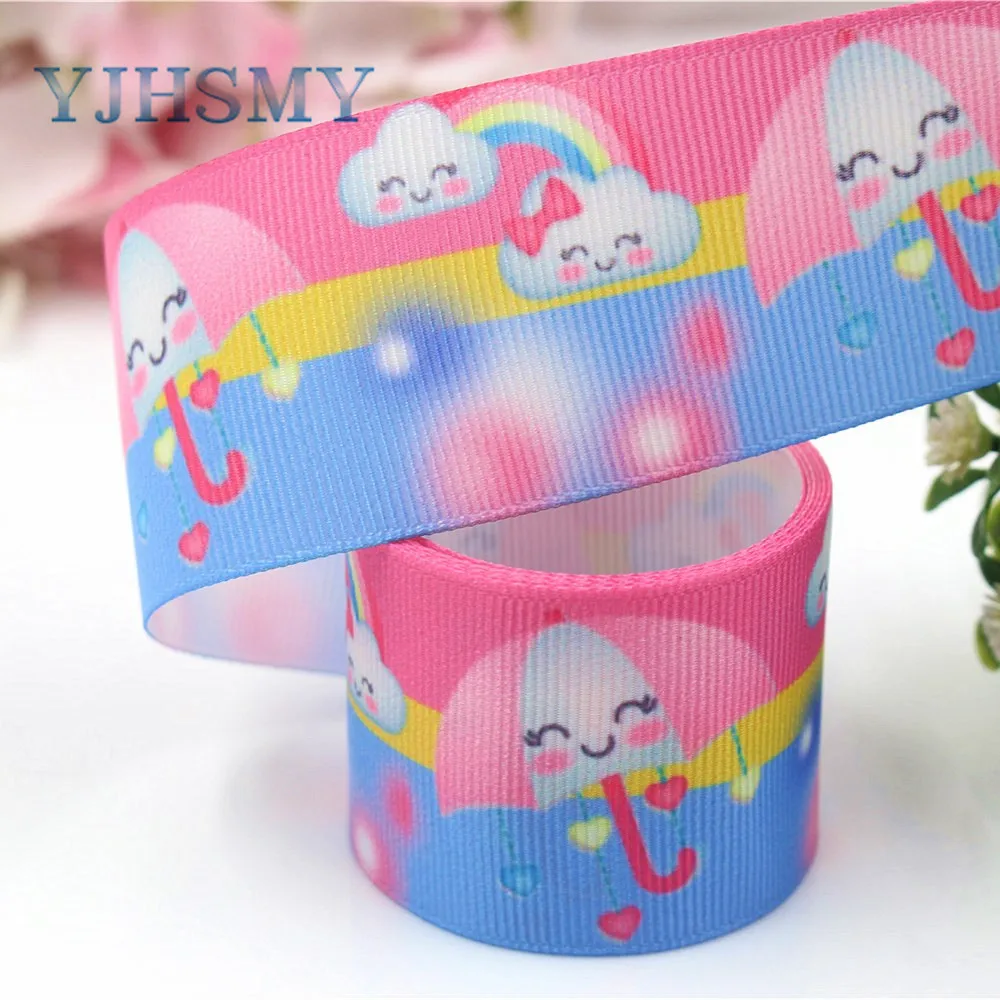 YJHSMY I-19221-402 38 мм 10 ярдов Радужные облака термопечать grosgrain ленты Бант колпачок DIY