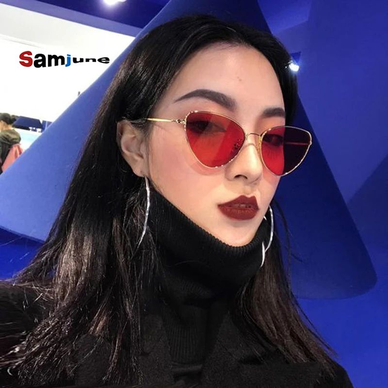 

Samjune очки новые женские солнцезащитные очки кошачий глаз винтажные металлические ретро женские зеркальные солнцезащитные очки для женщин UV400