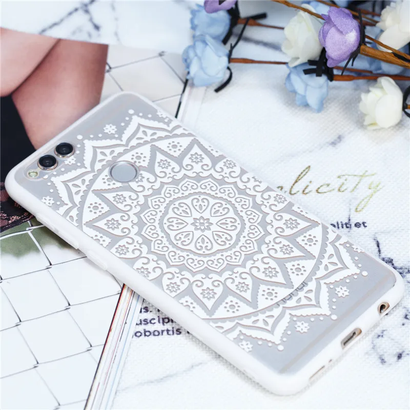 Cover Huawei Honor 7X Case Lace Silicone Phone Back Embossed Hard Clear Relief Flower Funda Capa |