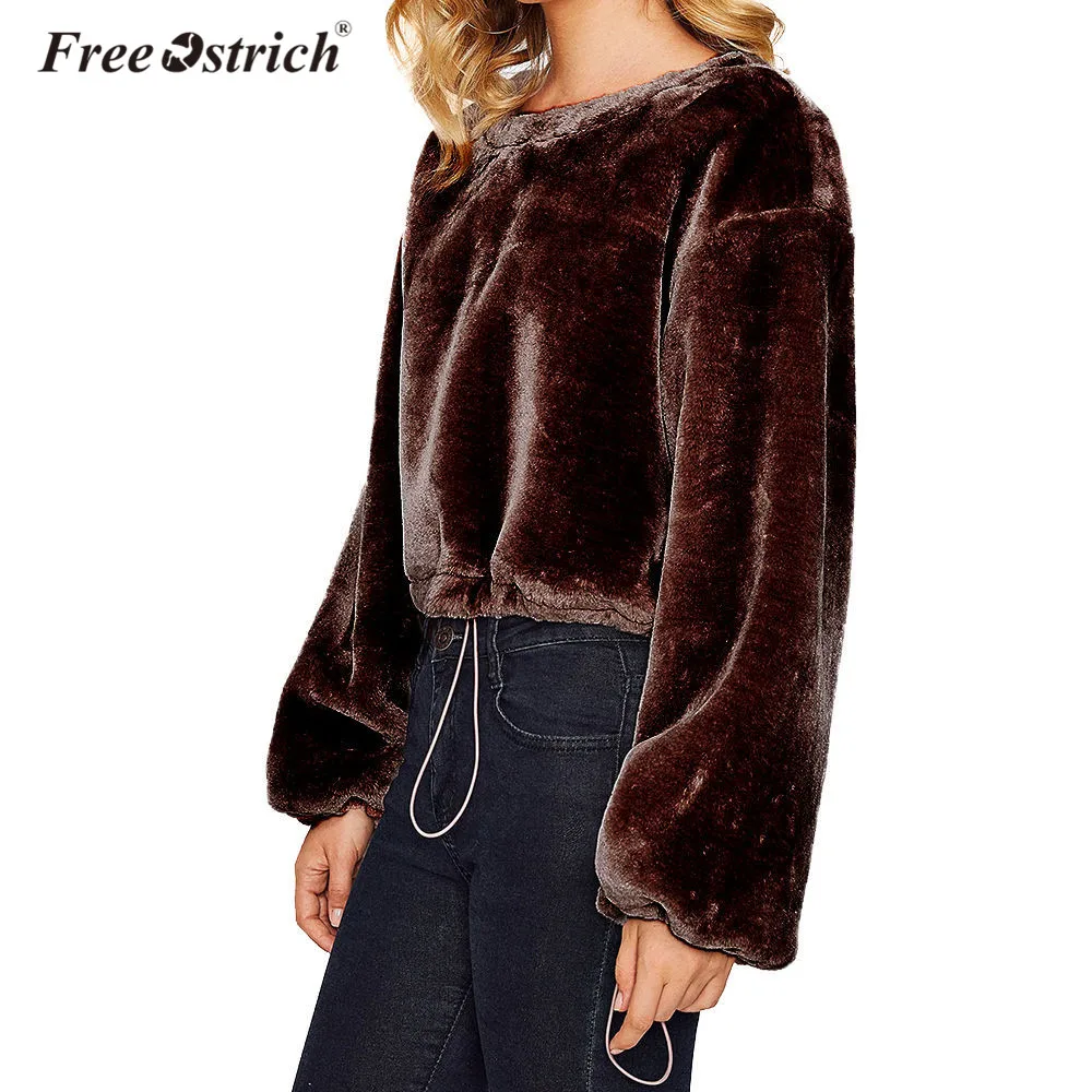 Модная женская Толстовка Free Ostrich зимние теплые короткие однотонные Повседневные