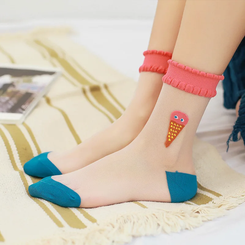 5 Pair Summer socks woman black white transparent crystal glass sock simple Socks Fashion Art spring summer women | Женская одежда