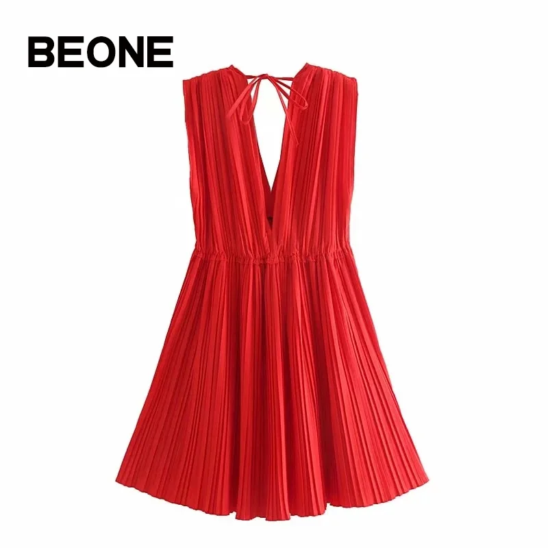 Beone женское сексуальное мини-платье с v-образным вырезом бантиком и без рукавов