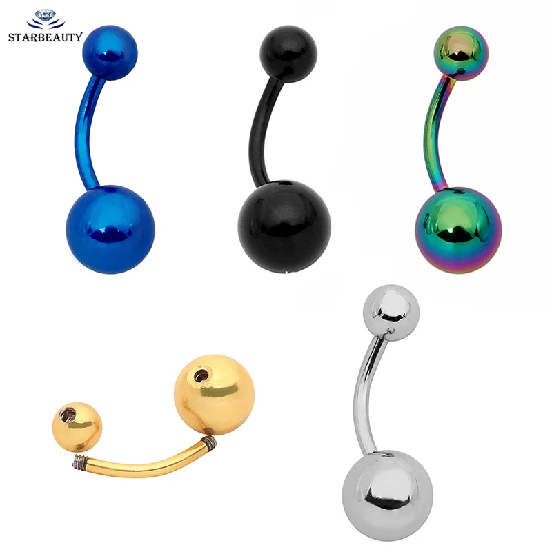 

Wholesale 2Pcs Mix Color 16G/14G Sexy Navel Belly Button Ring Barbell Ball Piercing Belly Piercing Body Jewelry Drop Shipping