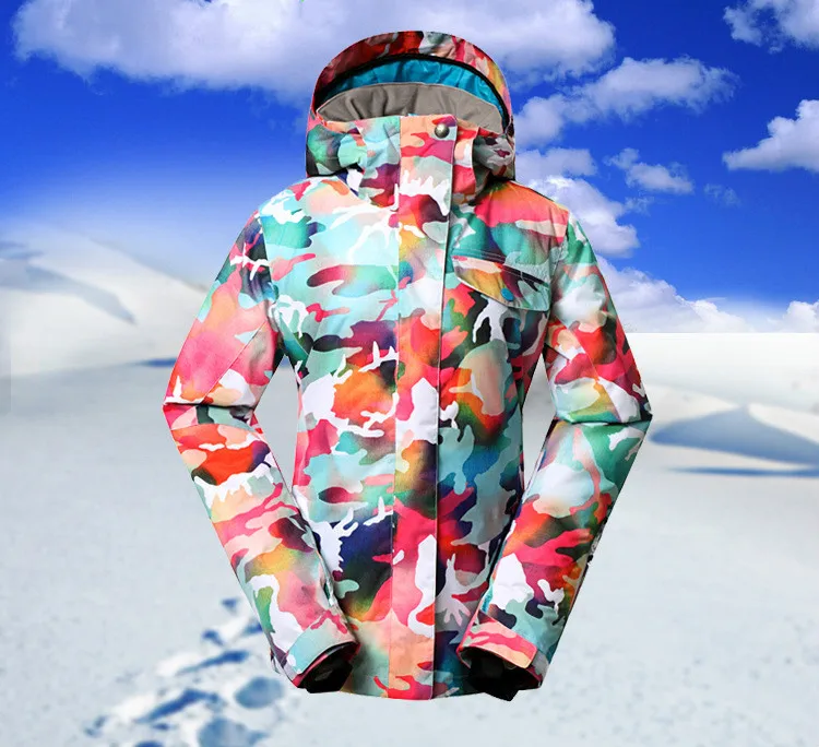 

GSOU SNOW Outdoor Lady Pink Camouflage Ski Suit Waterproof Windproof Wear-resisting Ski Jacket Cotton Clothes For Women