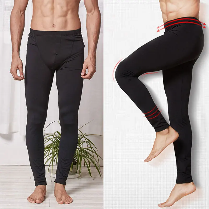 Зимние Для мужчин Термальность брюки кальсоны Твердые упругие Slim Fit мягкие