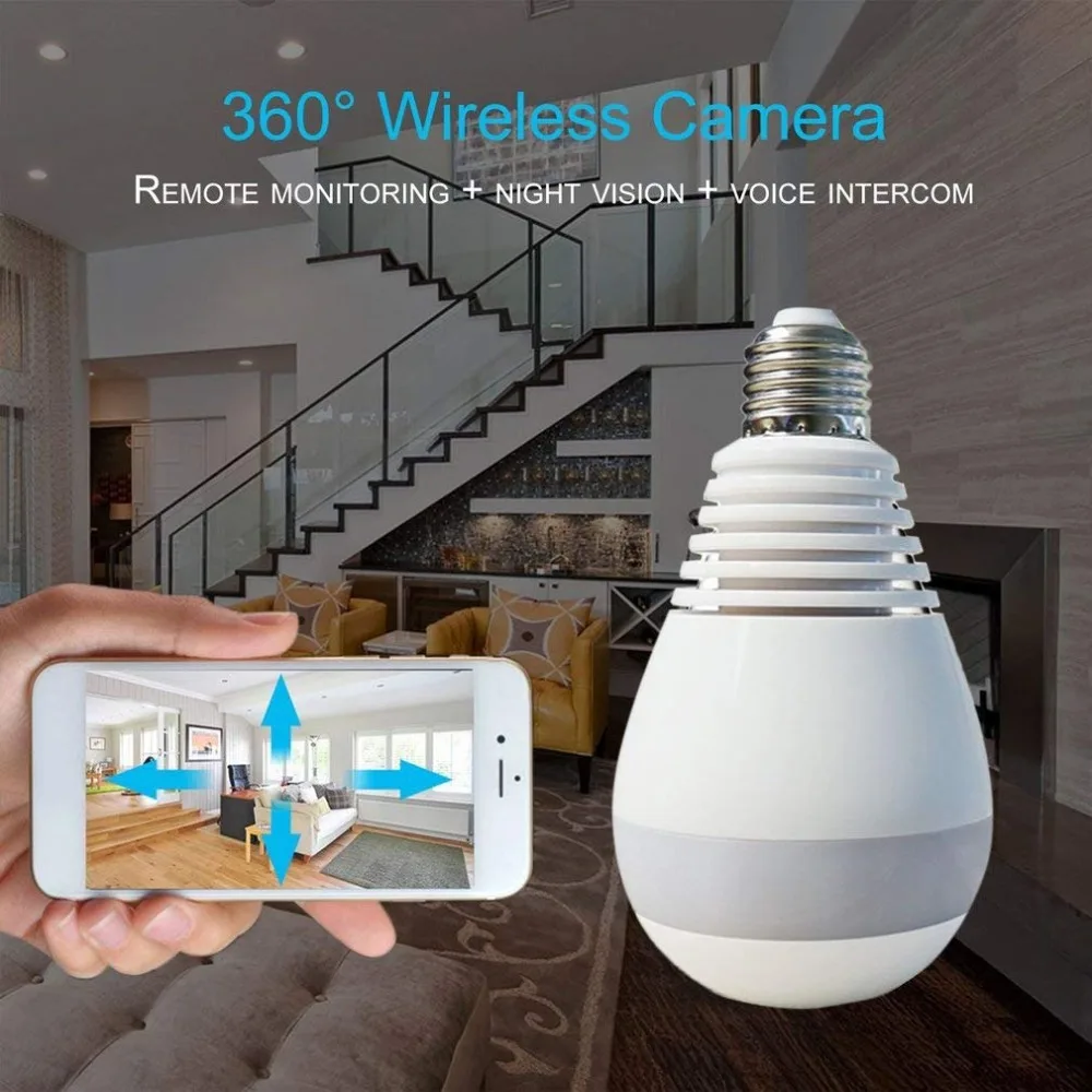 Беспроводная 360 градусная видеокамера WIFI 1.3MP лампочка камера ночного видения для