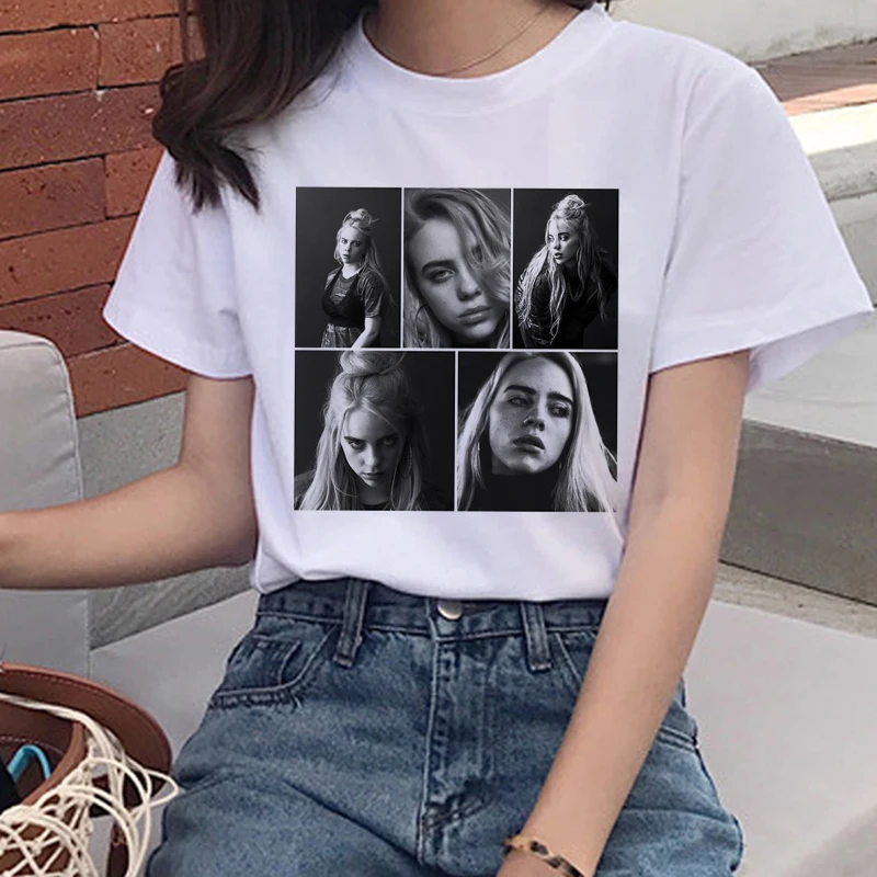 Billie Eilish Harajuku Ullzang Футболка женская футболка с графикой Bad Guy Эстетическая забавная футболка с героями мультфильмов 90s хип-хоп футболки женские - Цвет: 5345