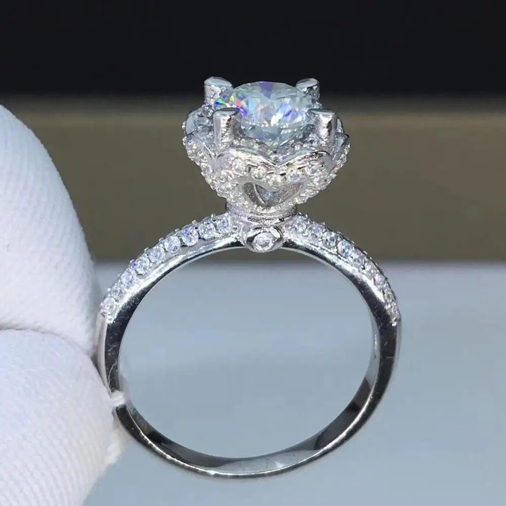 Круглое серебряное Moissanite кольцо 1.00ct D VVS роскошное Weding 925 для женщин | Украшения и