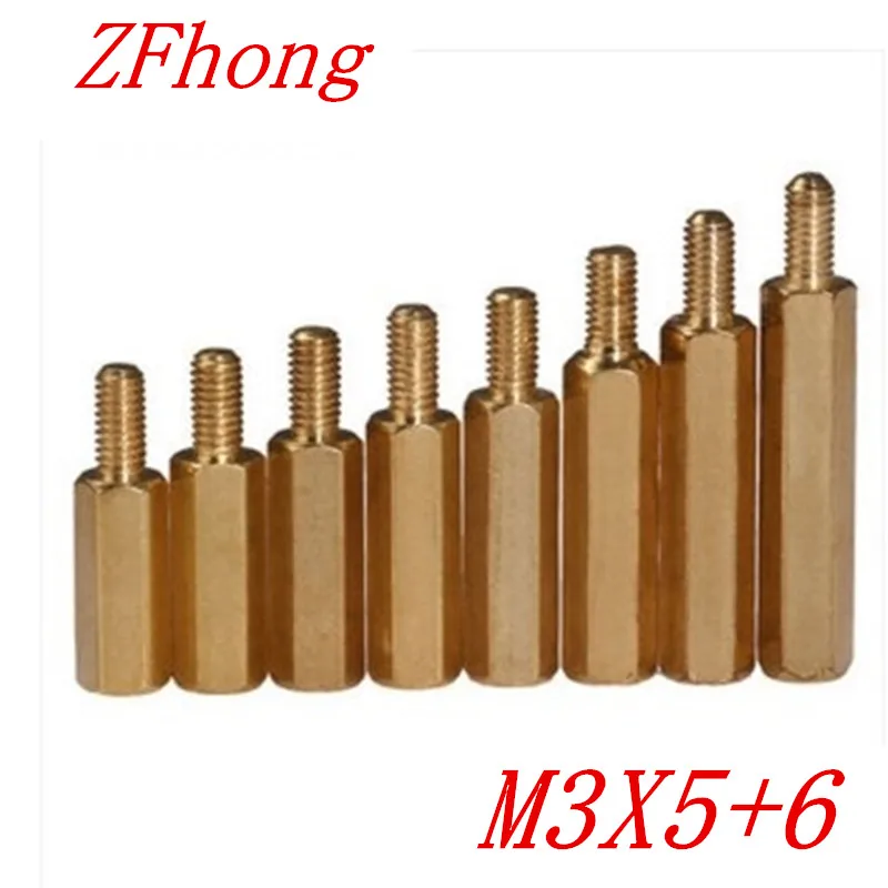 

100PCS M3 x 5+6 M3*5 male to female brass standoff spacer M3X5+6