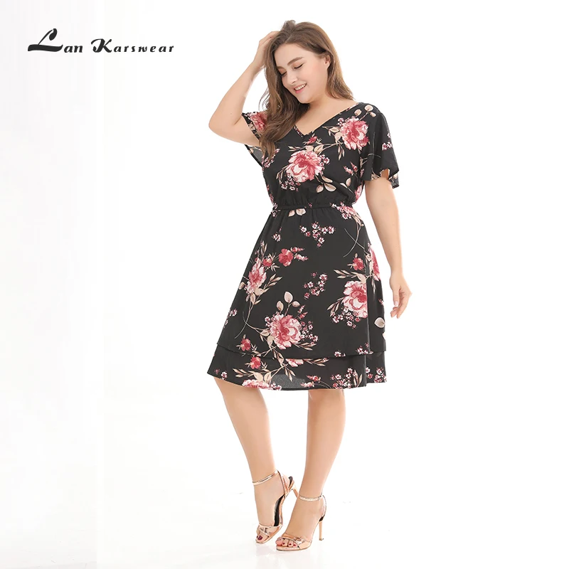 Lan Karswear 2019 летнее платье с коротким рукавом богемное женское пляжным цветочным