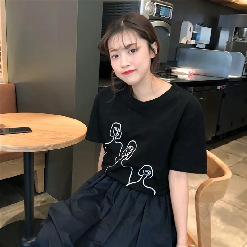Harajuku Стиль принт странные уход за кожей лица с милыми рисунками футболки