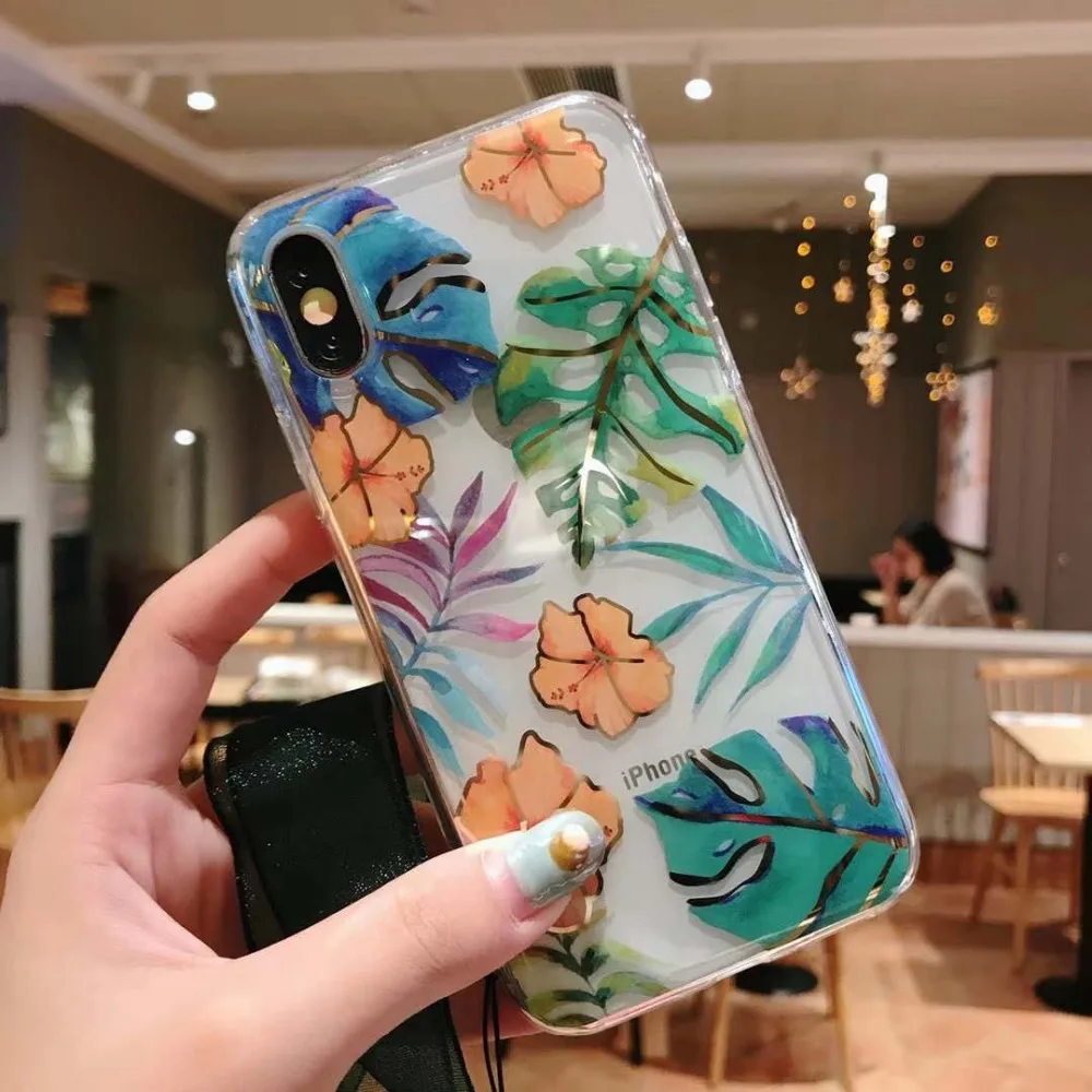 Роскошный чехол для iPhone X Xs Max XR 7 8 6 6s plus прозрачный цветной цветочный стиль Мягкая