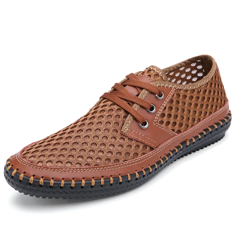 brown shoes Прямая поставка; дышащая мужская повседневная обувь; Летняя обувь; коллекция года; модная обувь из дышащего сетчатого материала; zapatos hombre; обувь размера плюс 38-48 - Цвет: brown shoes
