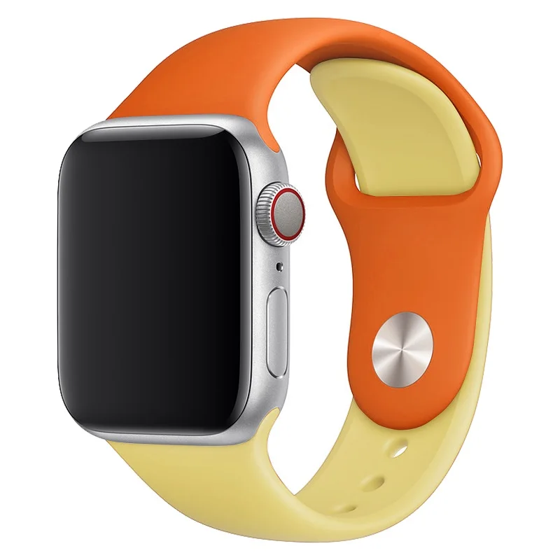 Orange Yellow Для наручных часов iWatch, ремешок Красочный мягкий силиконовый ремешок для наручных часов Apple Watch Series 4/3/2/1 двухцветный браслет для часов 38 40 мм 42 44 мм - Цвет ремешка: Orange Yellow