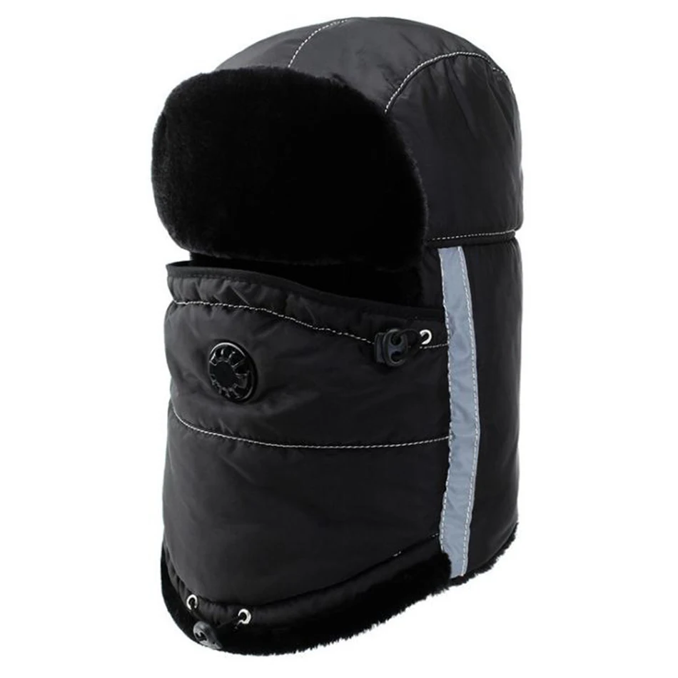 black hat BUTTERMERE, зимняя шапка для русской женщины, серые хлопковые шапки-бомберы, мужские теплые меховые шапки с ушками, ветрозащитные лыжные зимние шапки-ушанки черного цвета - Цвет: black hat