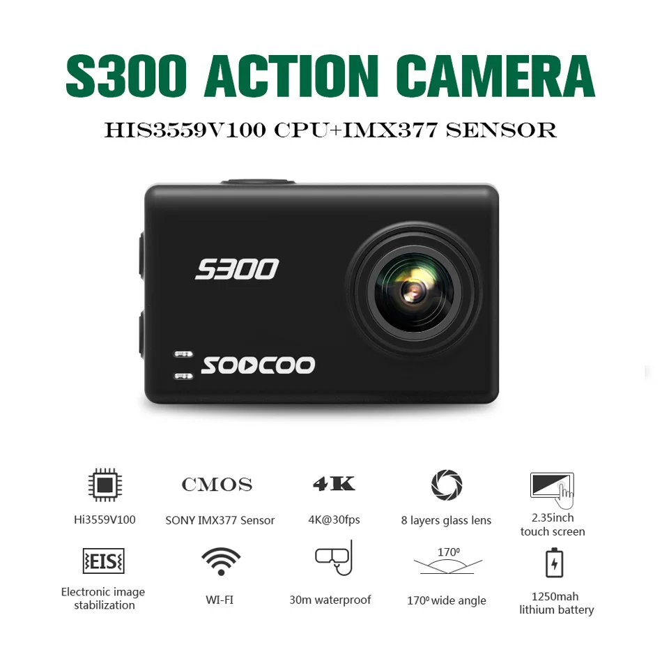 Оригинальная Спортивная Экшн-камера SOOCOO S300 Ultra HD 1080P 4K 30fps Hi3559V100 IMX377 с Wi-Fi и
